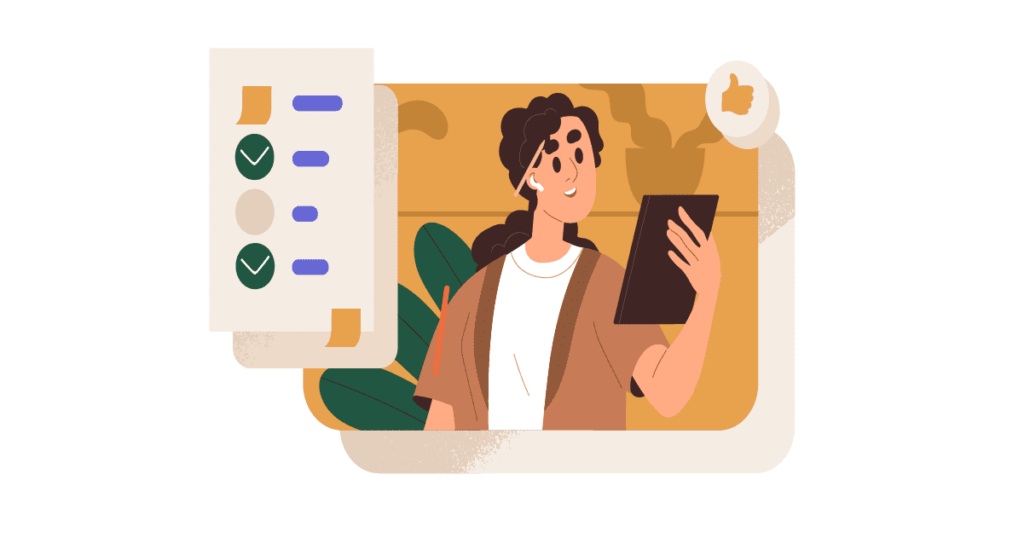 Cartoon of person reading job application.